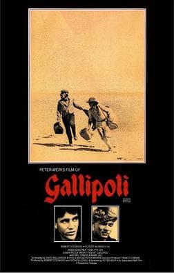 Original Australian theatrical poster for Gallipoli, showing a young soldier in a landscape of sand and sky.